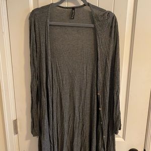 Long Flowy Gray Stripped Cardigan